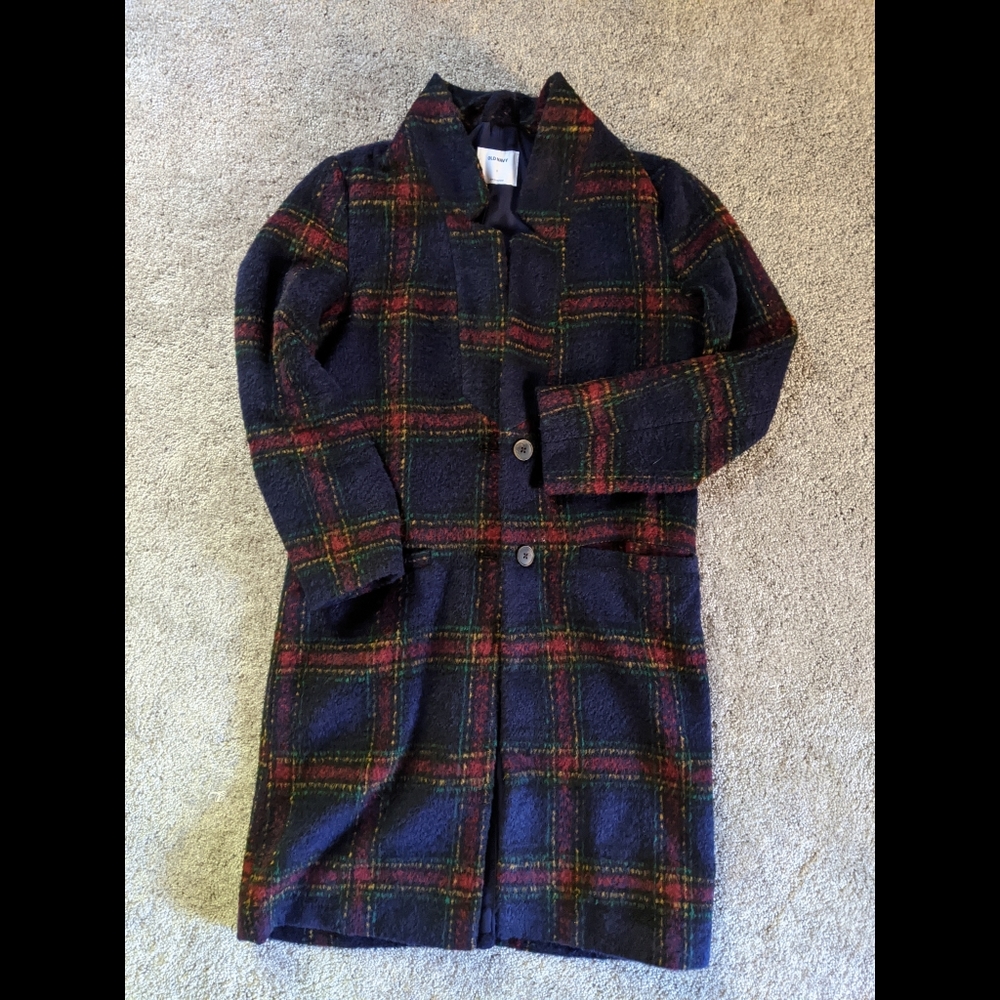 Old Navy Brushed Wool-Blend Plaid Coat